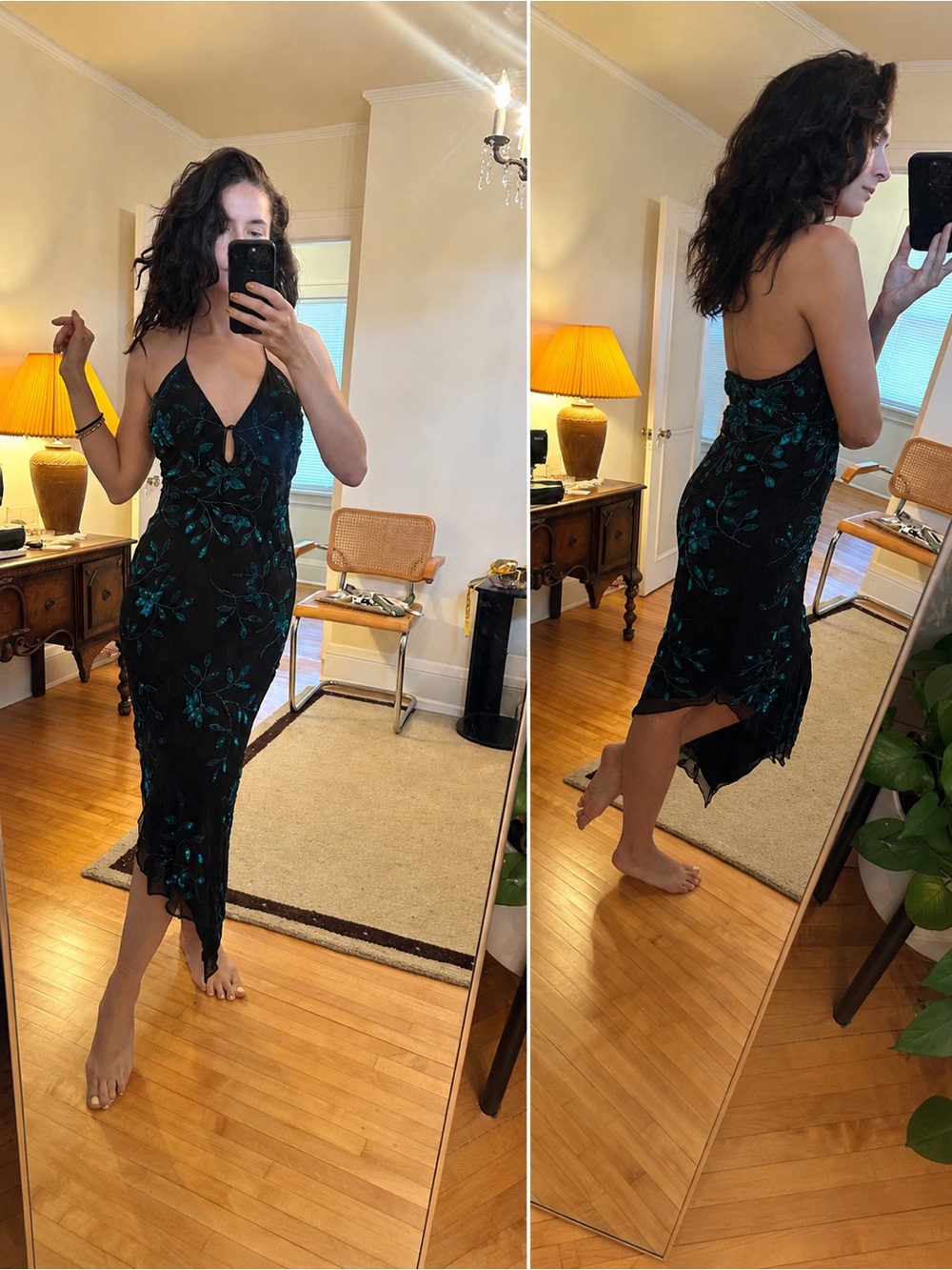 Cache Black Midi Slip Dress with Teal Floral Embroidery - Picture 12 of 12